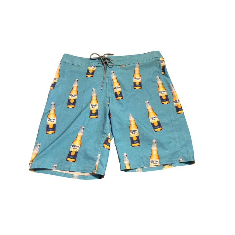 Reef Corona Board Shorts Mens 34 Blue Beer novelty print Swim Trunks 10" inseam